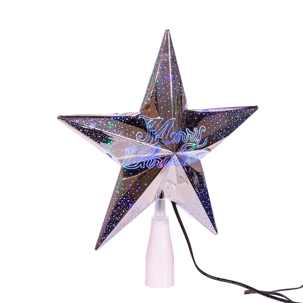 Kurt Adler 10-Inch 18-Light Merry Christmas Silver Star Tree Topper