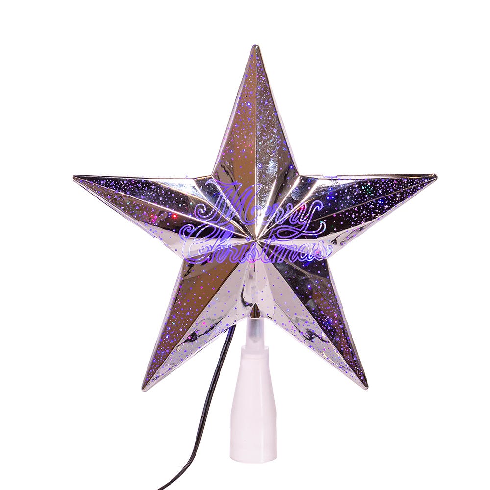 Kurt Adler 10-Inch 18-Light Merry Christmas Silver Star Tree Topper