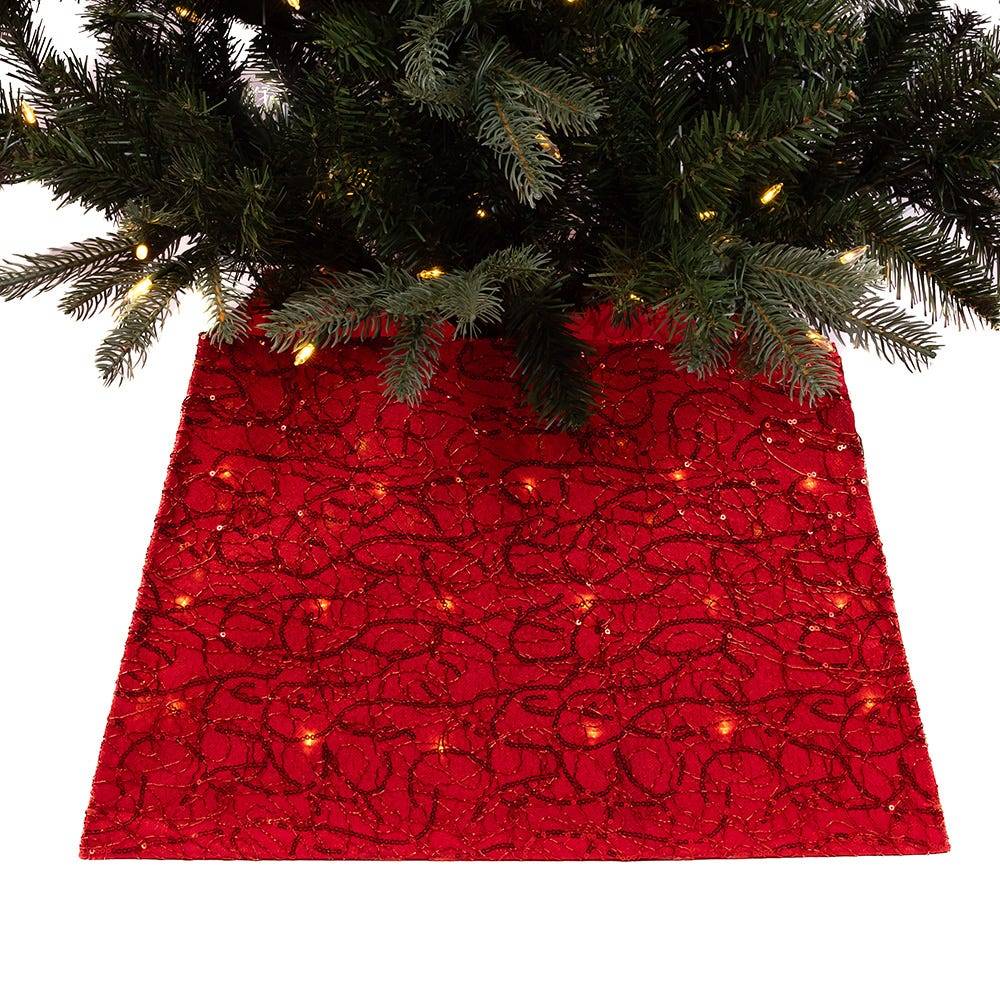 Kurt Adler 19.7-Inch 70-Light Warm White LED Red Square Treeskirt