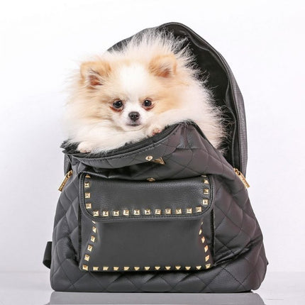 Backpack Dog Carrier - Black with Gold Studs