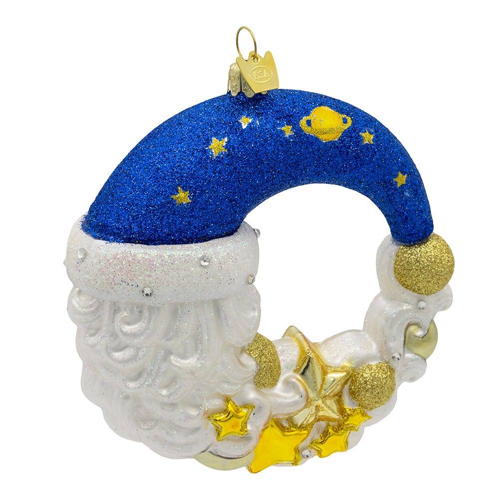 Kurt Adler 5-Inch Bellissimo Glass Moon Santa Ornament