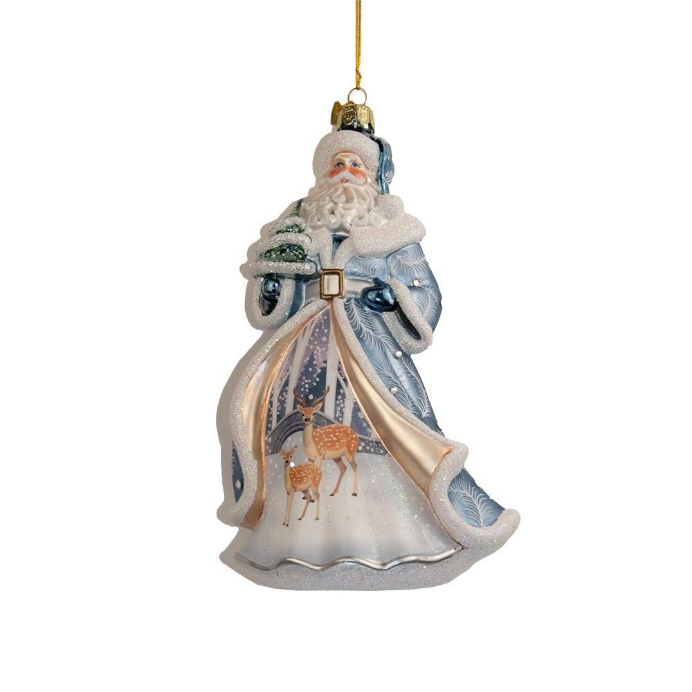 Kurt Adler 7-Inch Bellissimo Glass Santa With Tree and Scene Ornament