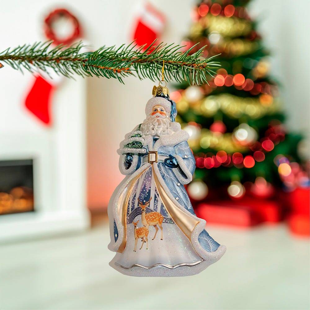 Kurt Adler 7-Inch Bellissimo Glass Santa With Tree and Scene Ornament