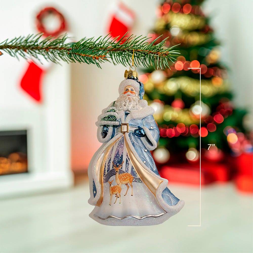 Kurt Adler 7-Inch Bellissimo Glass Santa With Tree and Scene Ornament