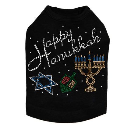 Happy Hanukkah - Dreidel, Menorah and Star of David - Dog Tank