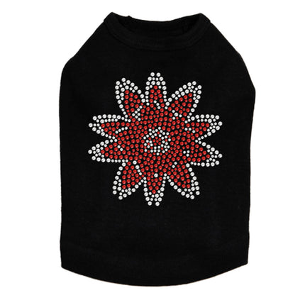 Red Rhinestone Flower - Dog Tank