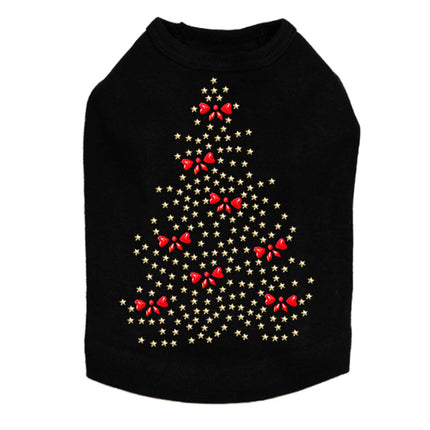 Gold Christmas Tree with Red Bows - Dog Tank