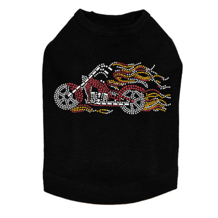 Motorcycle - Red with Flames - Dog Tank