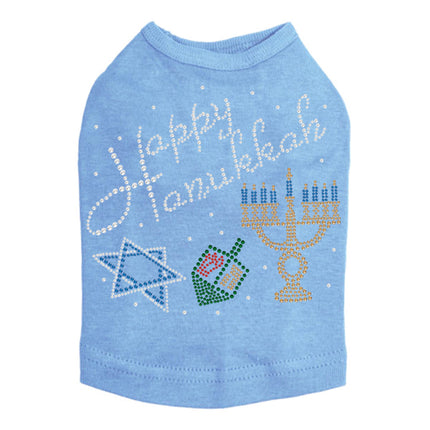 Happy Hanukkah - Dreidel, Menorah and Star of David - Dog Tank