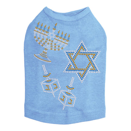 Menorah, Dreidel & Star of David (Blue & Gold) - Dog Tank