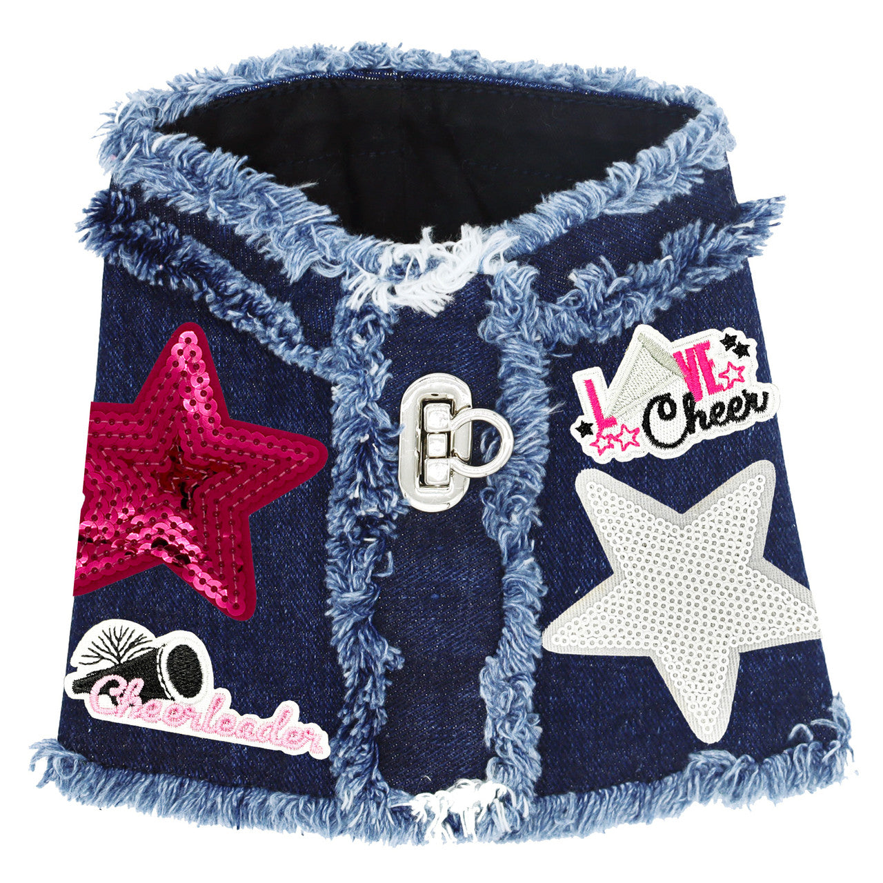 Cheerleader Denim Harness Vest Blue Frayed New York Vest