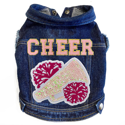 Cheer with Megaphone (Large) Denim Dog Jacket