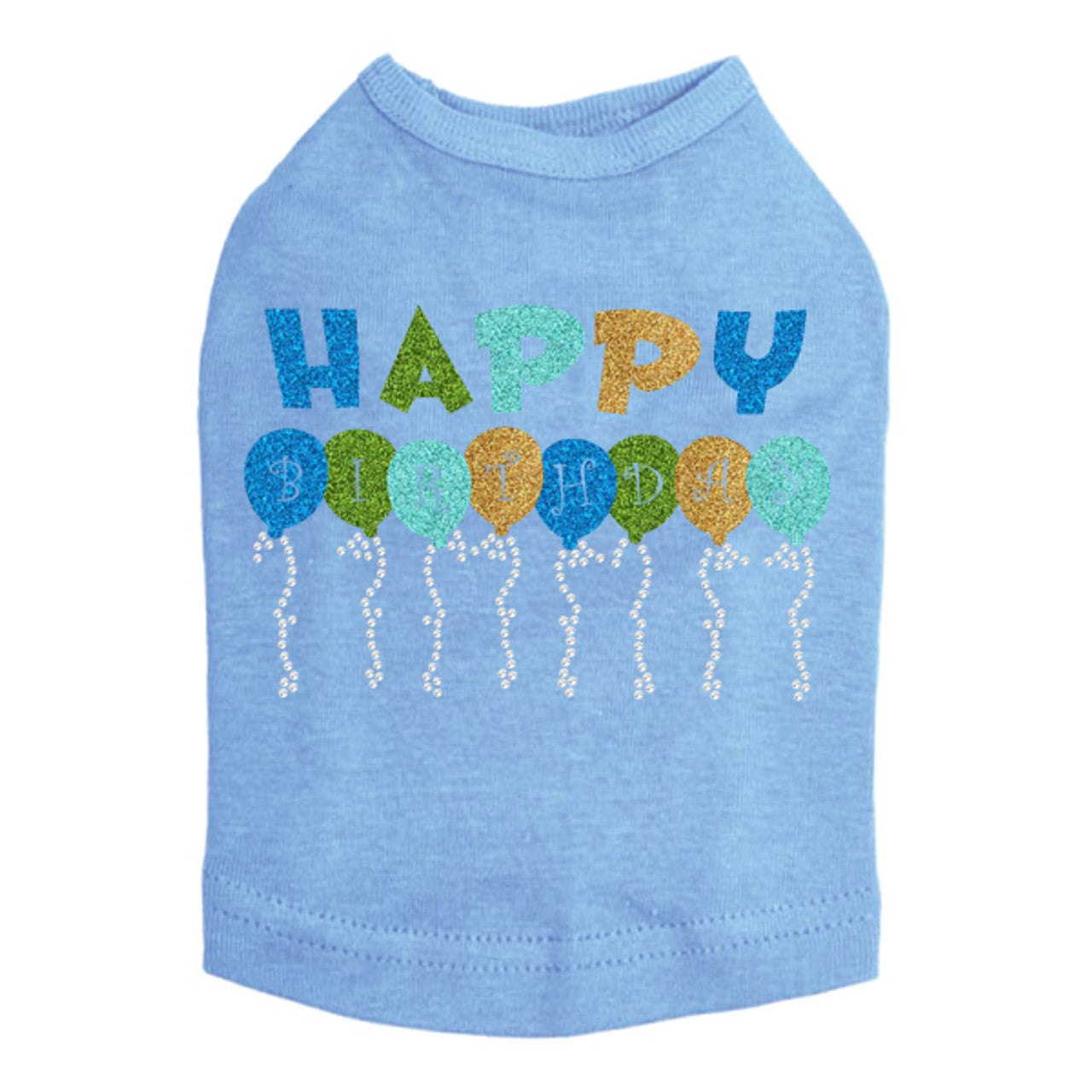 Happy Birthday Balloons (Blue) - Dog Tank Blue