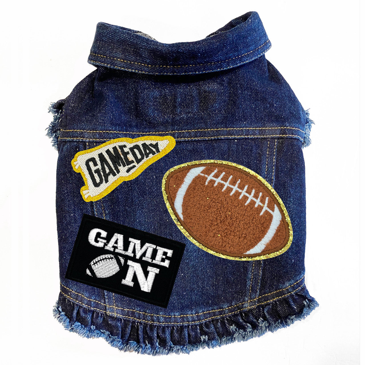 Game On Denim Dog Jacket Blue Denim with Ruffles