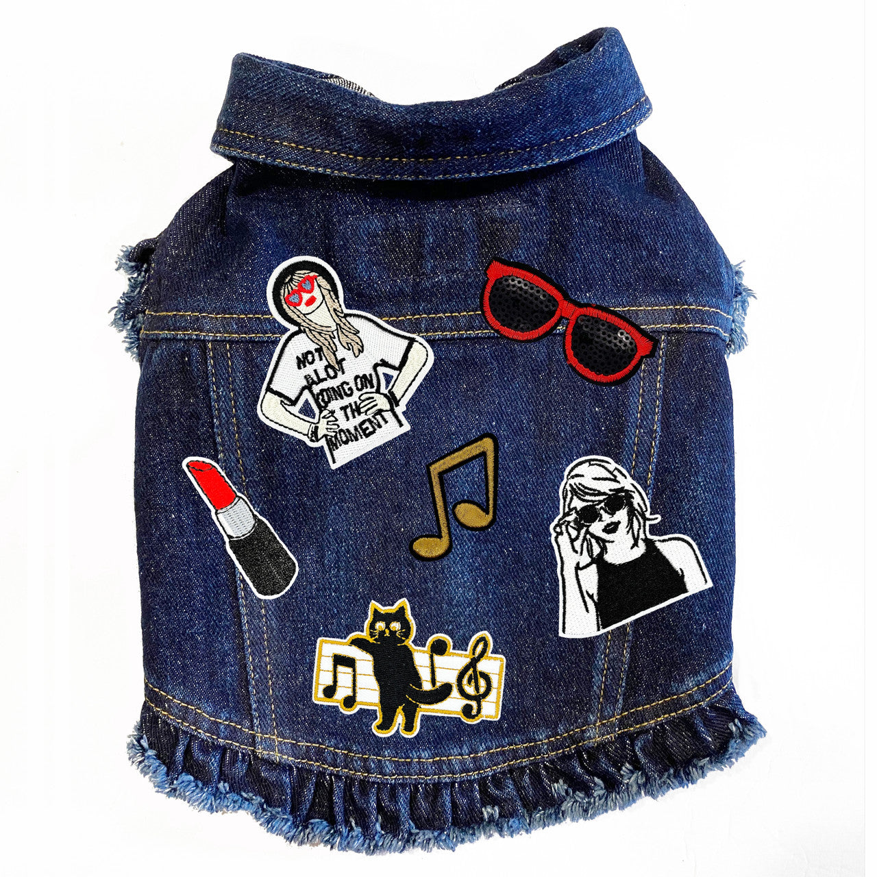 Swiftie Inspired #1 Denim Dog Jacket Blue Denim with Ruffles