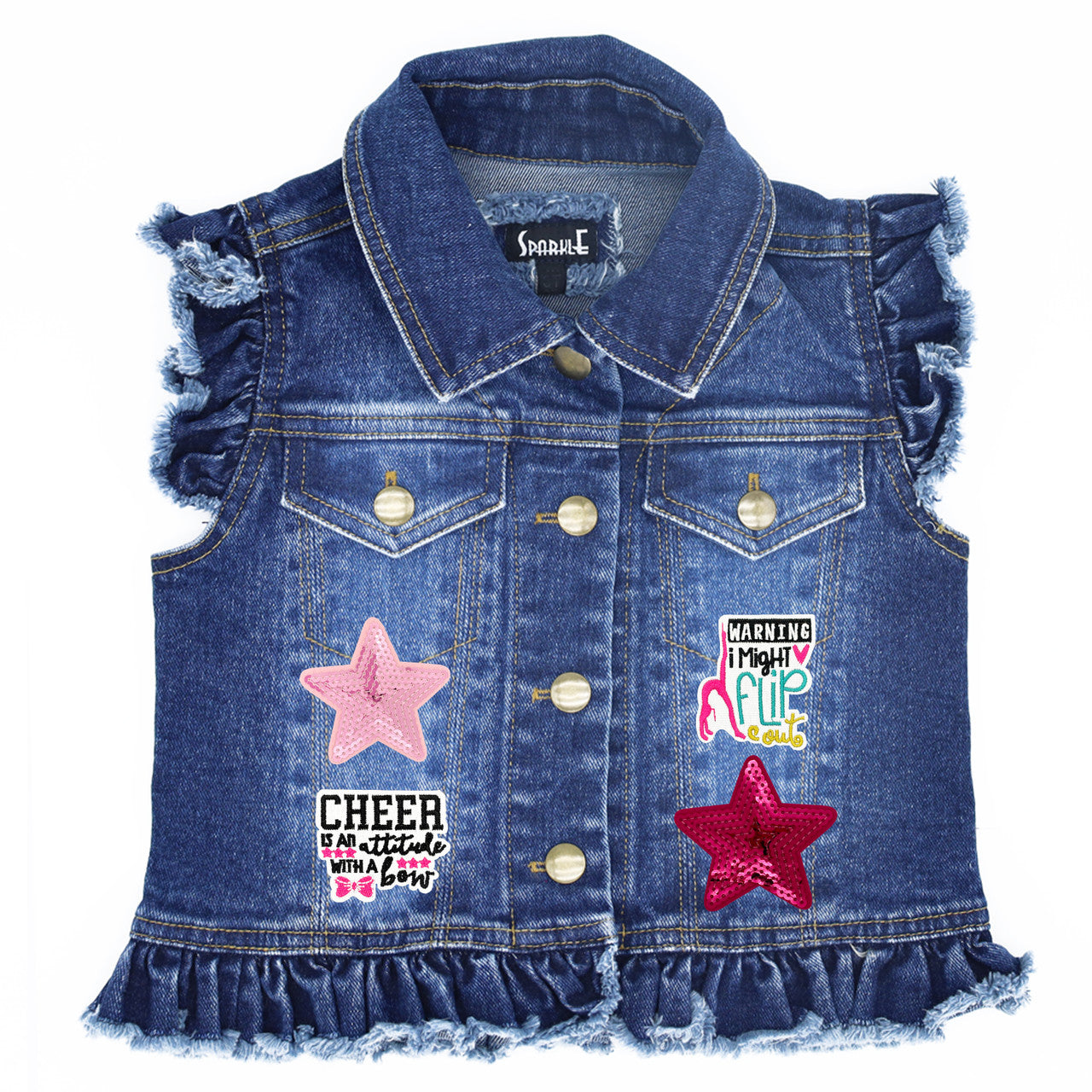 Cheer with Megaphone & Poms - Kids Denim Vest