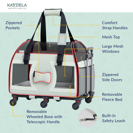 Bone Cruiser Pet Carrier with Removable Wheels and Telescopic Handle