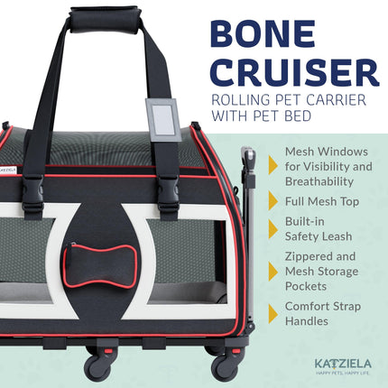 Bone Cruiser Pet Carrier with Removable Wheels and Telescopic Handle