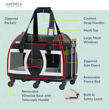 Bone Cruiser Pet Carrier with Removable Wheels and Telescopic Handle