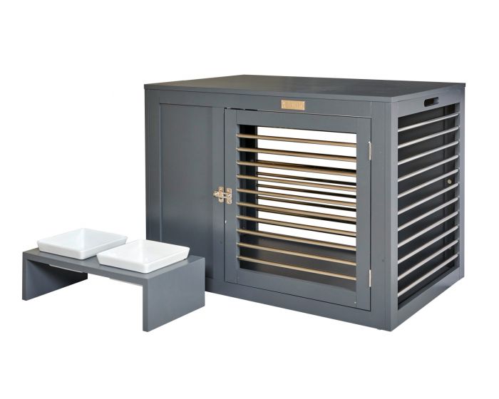Moderno Dog Crate with Matching Feeder