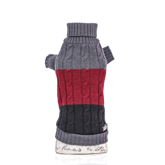 Sweater - Tricolor Braided Pullover Grey/Burgundy/Black