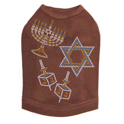 Menorah, Dreidel & Star of David (Blue & Gold) - Dog Tank