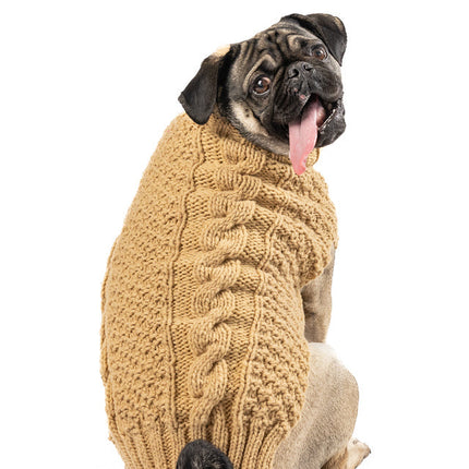 Camel Alpaca Cable Knit Dog Sweater