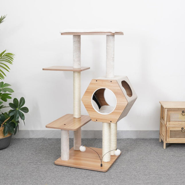 Wagon Style Wooden Medium Cat Tower