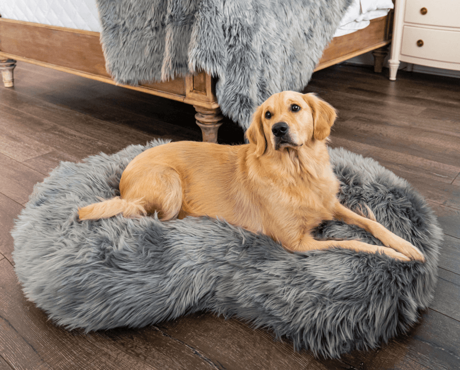 PupCloud™ Faux Fur Memory Foam Dog Bed - Curve Charcoal Grey