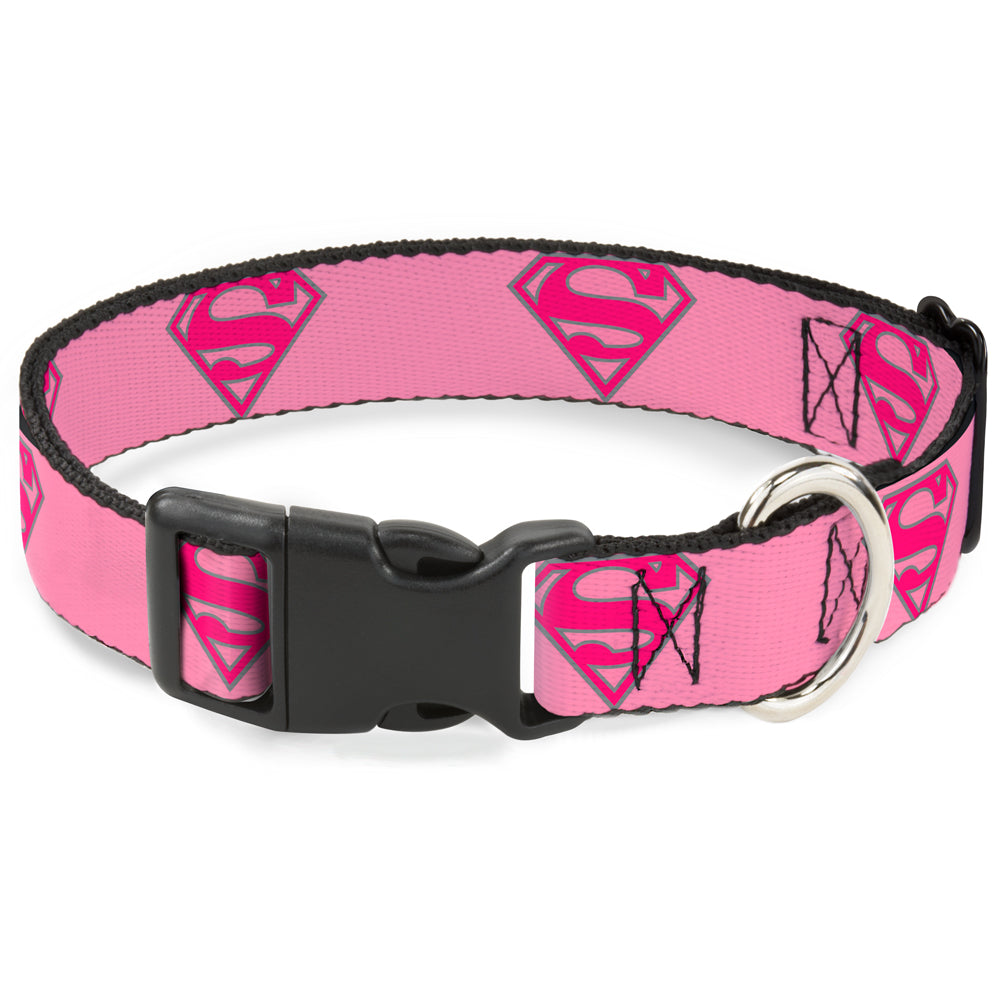 Superman Shield Pink Pet Collar & Leash Set Large