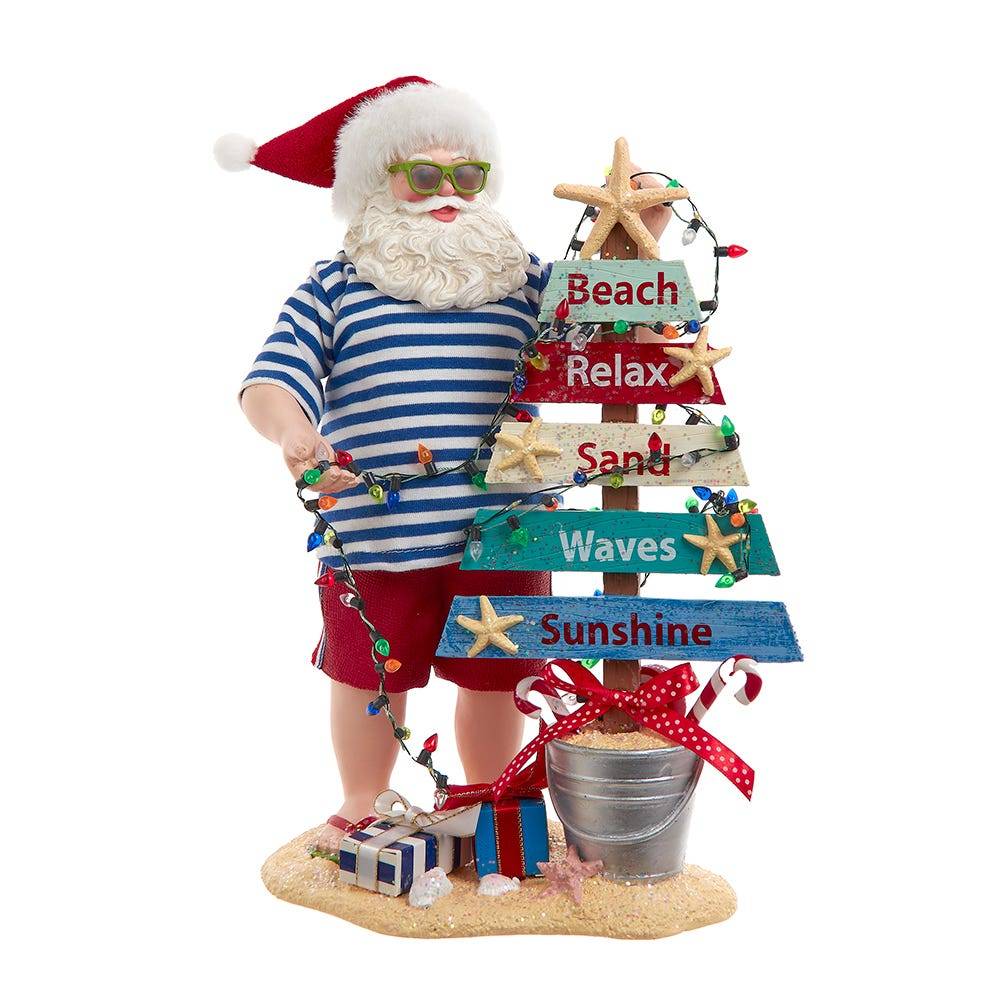 Kurt Adler 10.5-Inch Fabriché Beach Santa With Lighted Sign