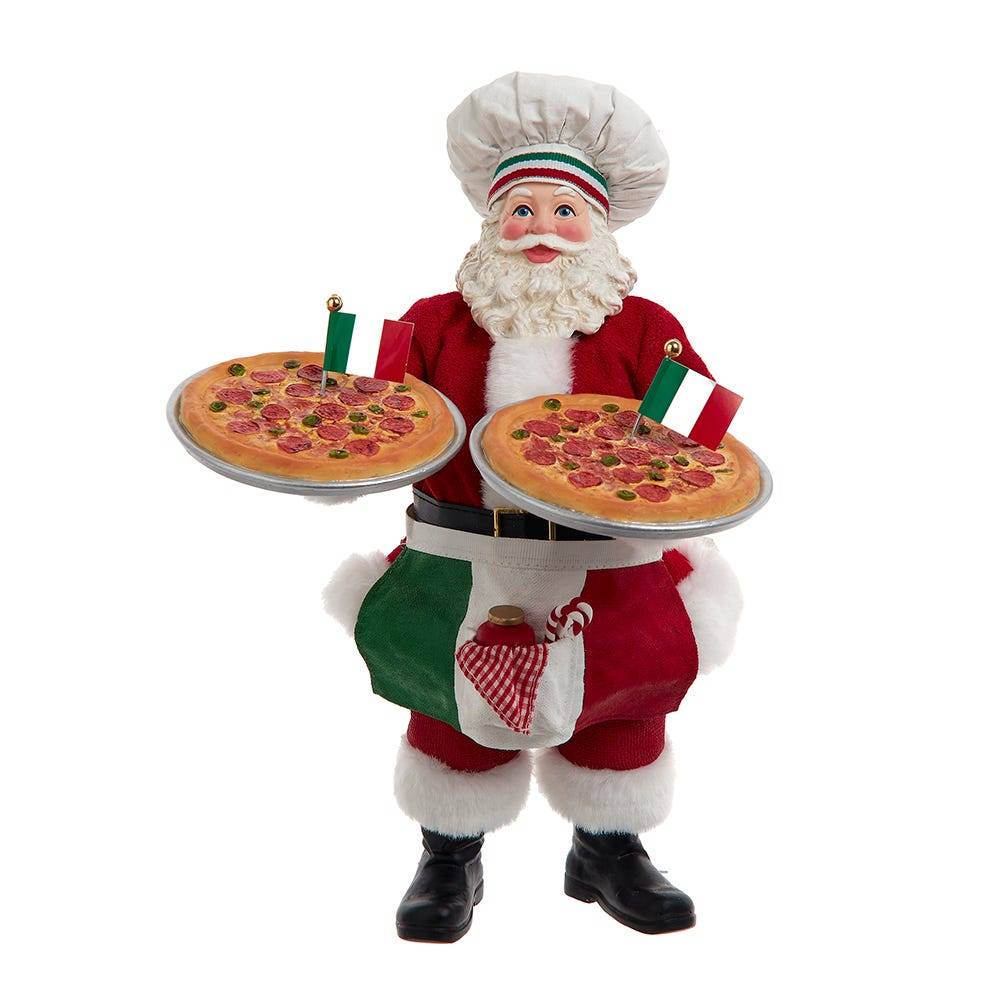 Kurt Adler 11-Inch Fabriché Chef Santa Holding Two Trays of Pizza