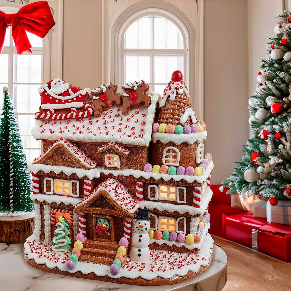 Kurt Adler 10-Inch Pre-Lit Gingerbread House With Santa