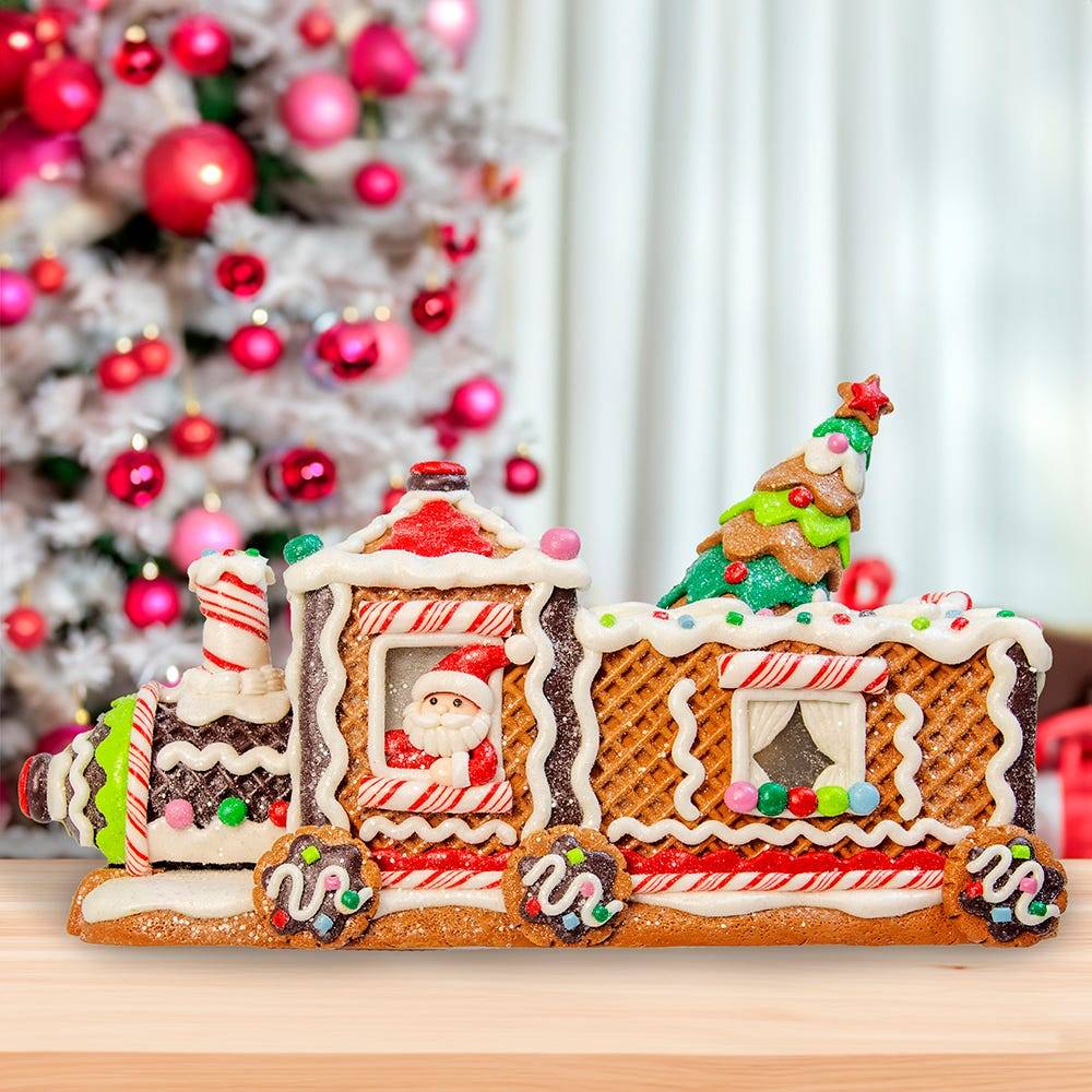 Kurt Adler 7-Inch LED Gingerbread Train With Tree Table Piece