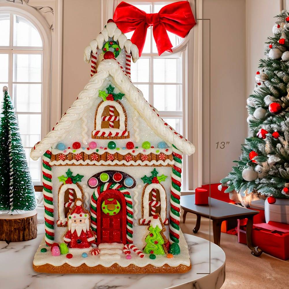 Kurt Adler 13-Inch Gingerbread House With Santa Table Piece