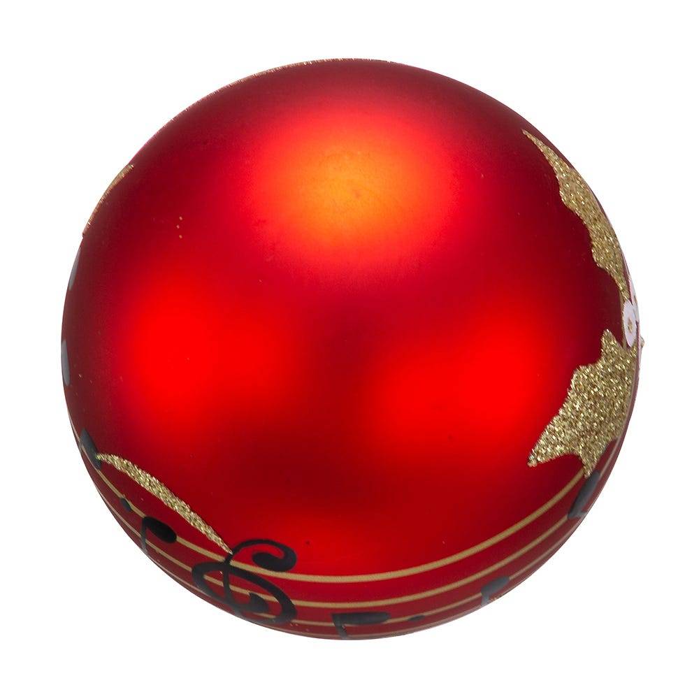 Kurt Adler 80MM Red With Music Notes Glass Ball Ornaments, 6-Piece Box