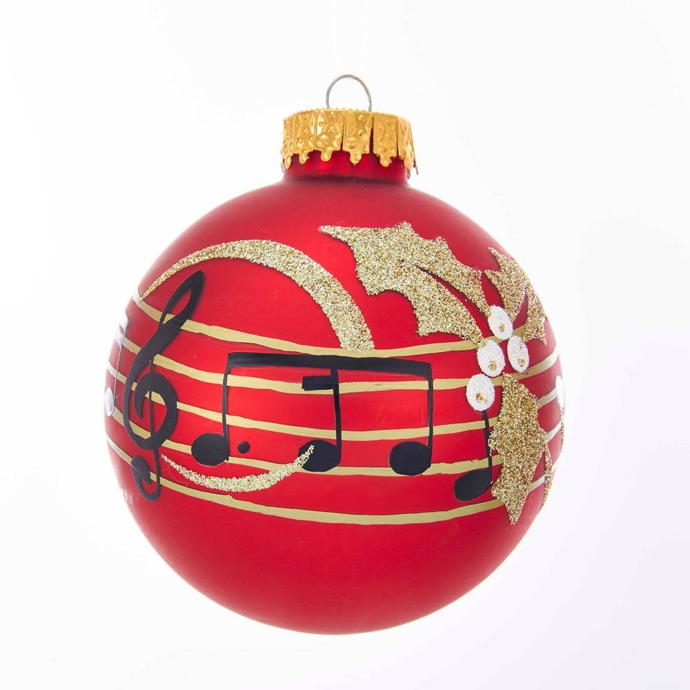 Kurt Adler 80MM Red With Music Notes Glass Ball Ornaments, 6-Piece Box