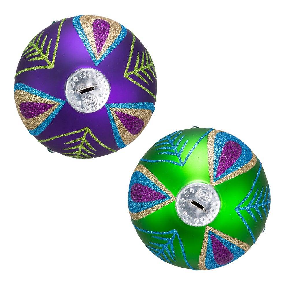 Kurt Adler 80MM Peacock Purple and Green Glass Ball Ornaments, 6-Piece Box; 2 Assorted Styles