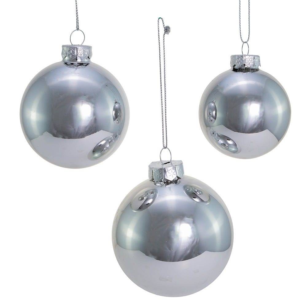 Kurt Adler 60-80MM Shiny Silver Glass Ball Ornaments, 20-Piece Set