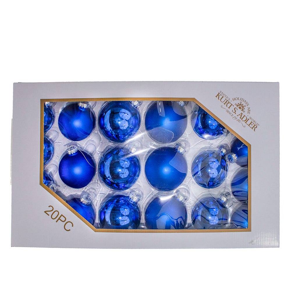 Kurt Adler 60-80MM Shiny and Matte Blue Balls, 20 Piece Set