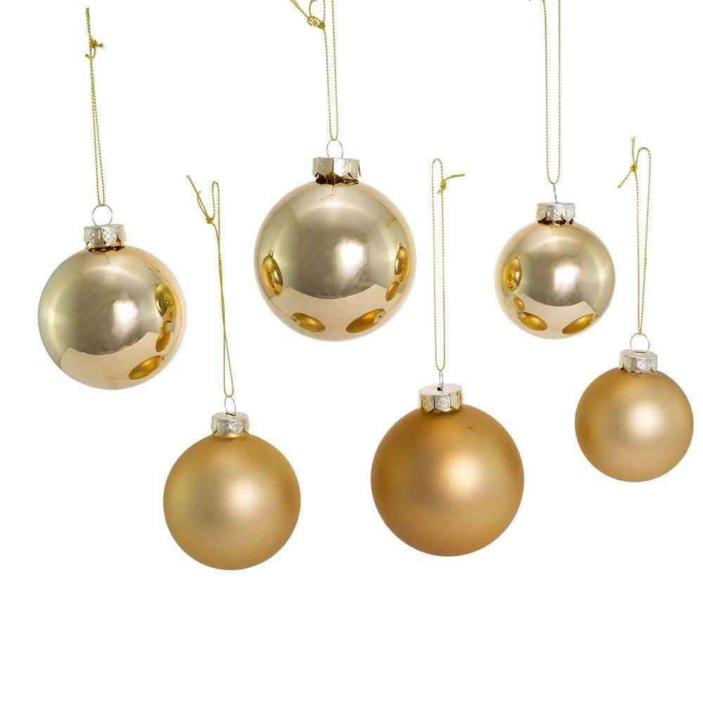 Kurt Adler 60-80MM Shiny and Matte Champagne Gold Glass Ball Ornaments, 20-Piece Set