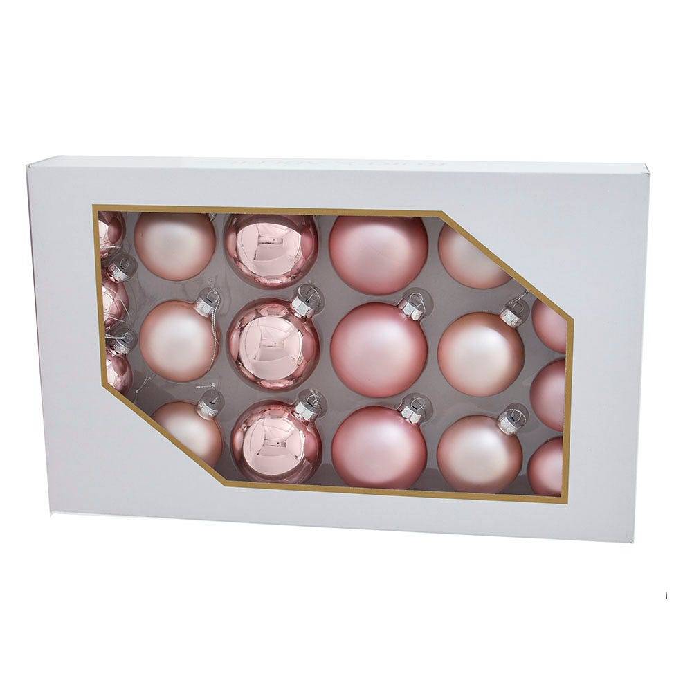 Kurt Adler 60-80MM Shiny and Matte Pink Glass Ball Ornaments, 20-Piece Set