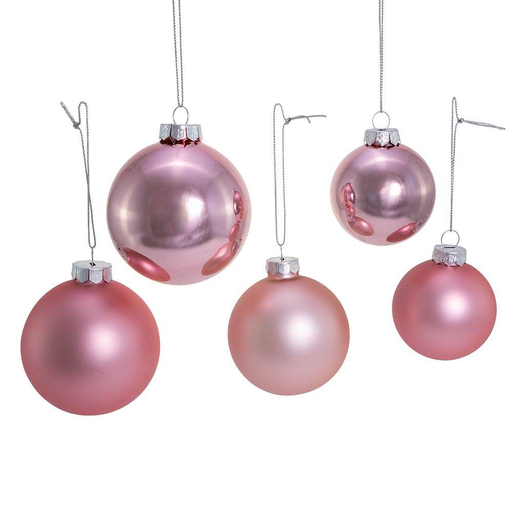 Kurt Adler 60-80MM Shiny and Matte Pink Glass Ball Ornaments, 20-Piece Set