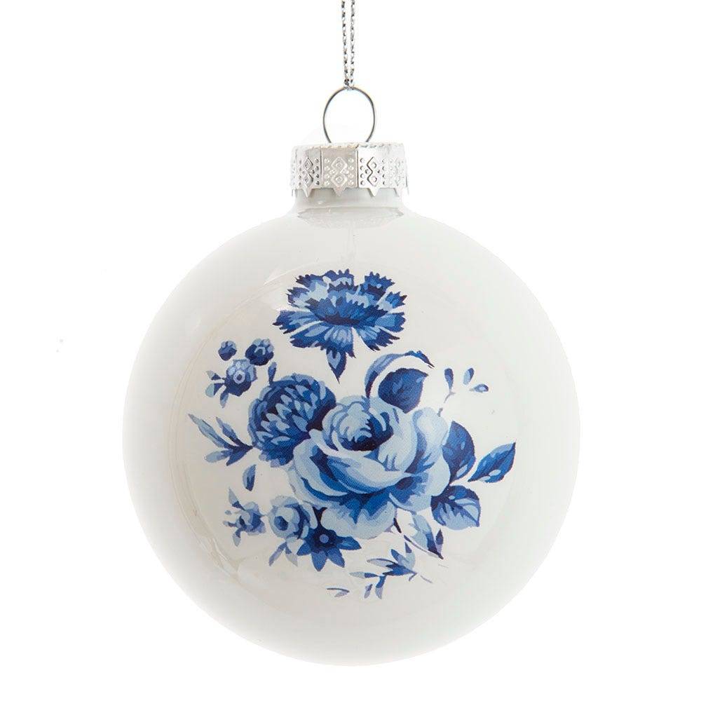 Kurt Adler 80MM Delft Blue Shiny Glass Ball Ornaments, 6-Piece Set