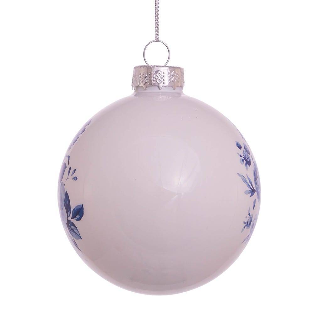 Kurt Adler 80MM Delft Blue Shiny Glass Ball Ornaments, 6-Piece Set