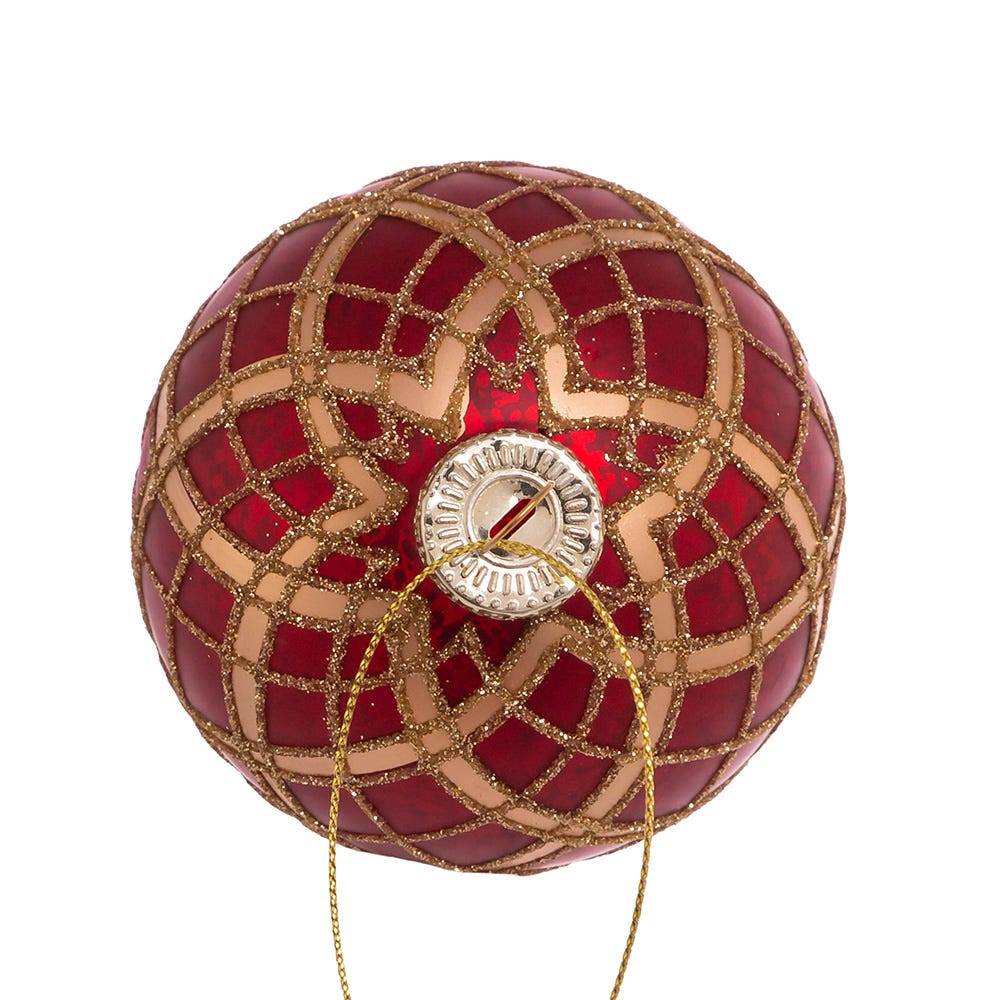 Kurt Adler 80MM Red with Gold Plaid Glass Ball Ornaments, 6-Piece Set