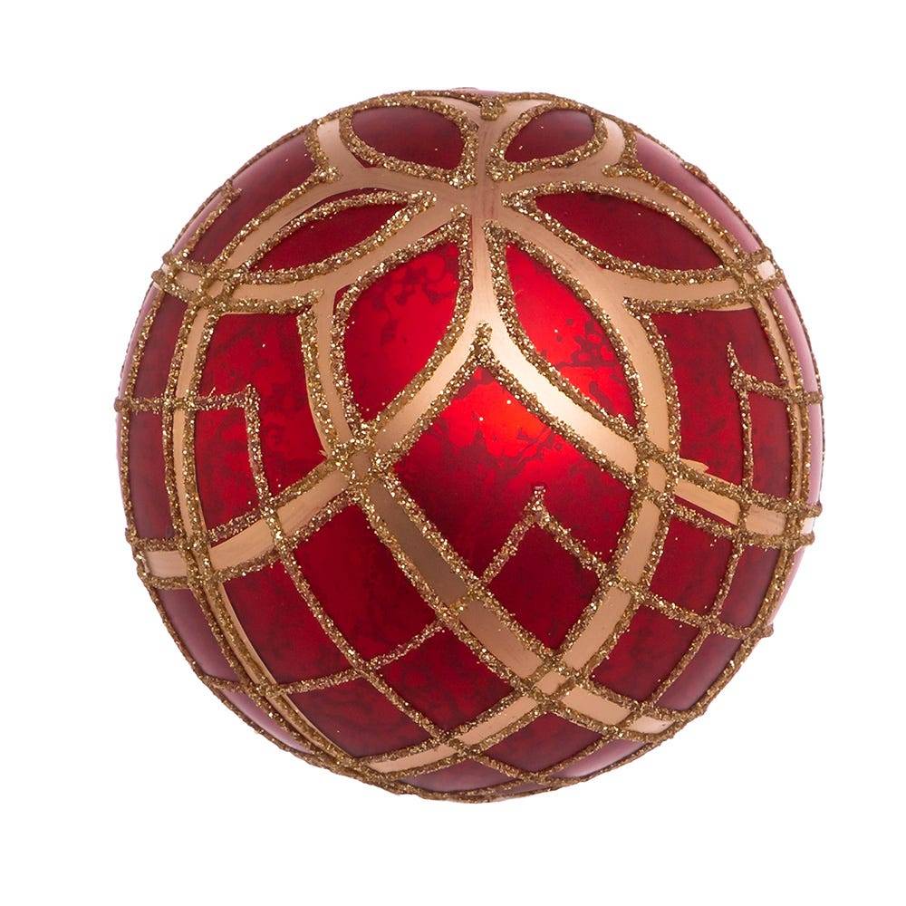 Kurt Adler 80MM Red with Gold Plaid Glass Ball Ornaments, 6-Piece Set