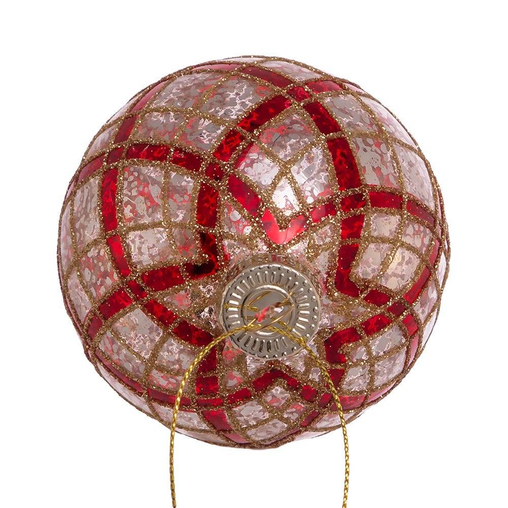 Kurt Adler 80MM Silver with Gold and Red Plaid Glass Ball Ornaments, 6-Piece Set