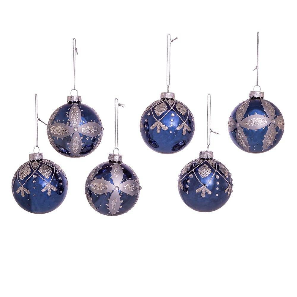 Kurt Adler 80MM Navy Blue Glass Ball Ornaments, 6-Piece Set