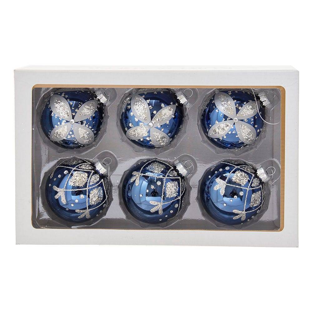 Kurt Adler 80MM Navy Blue Glass Ball Ornaments, 6-Piece Set